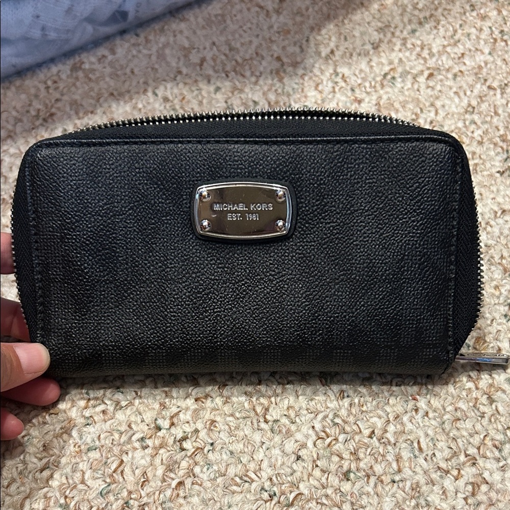Michael Kors Black Textured Wallet with Silver Accents